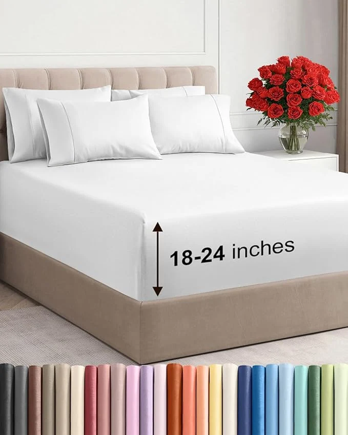 Easy-to-Use Extra Deep King Sheet Set - 6 Piece Breathable and Cooling Sheets - Hotel Luxury Bedding for Women Men Kids amp Teens - Easy amp Secure Fit - Soft Wrinkle and Comfy - Extra Deep Pockets - White Original