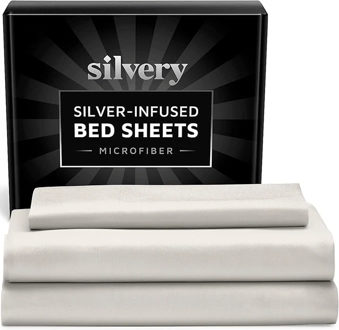 Casual Silvery Silver Infused Bed Sheets Set - Ultra-Soft Temperature-Regulating Fabric with Self-Cleaning Technology™ That Stays Fresh 3X Longer for Hygienic Sleep High-Performance