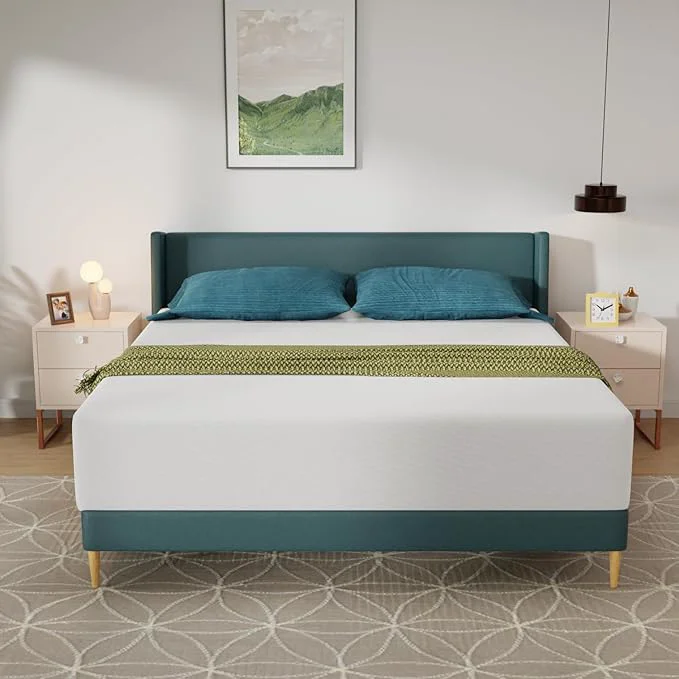 Fast FDW 14 Inch King Mattress Medium Firm Gel Memory Foam Mattress White Bed in a Box CertiPUR-US Pressure Relief Cooling Ventilated Foam Washable Removable Cover Green