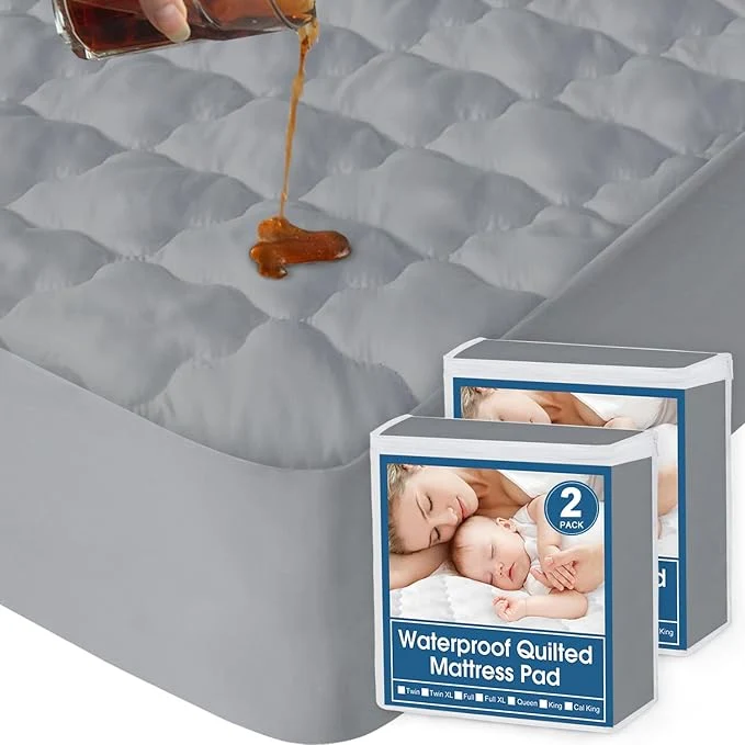 Safe Twin Mattress Protector Pad Waterproof Quilted Breathable amp Cooling Twin Size Mattress Cover Fitted for Kids with Deep Pocket Up to 14 quot for Single Bed 2 Pack Gray Green