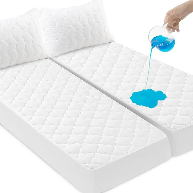 Elite Split King Mattress Protector Pad Waterproof Quilted Breathable amp Cooling Split King Mattress Cover Fitted for Adjustable Bed with Deep Pocket Up to 14 quot White Original