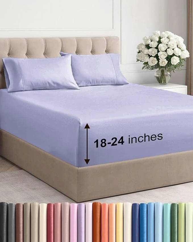 Extra Deep Twin XL Sheet Set - 4 Piece Breathable and Cooling Sheets - Hotel Luxury Bedding for Women Men Kids amp Teens - Easy Secure Fit - Soft Wrinkle amp Comfy - Extra Deep Pockets - Lavender High-Performance