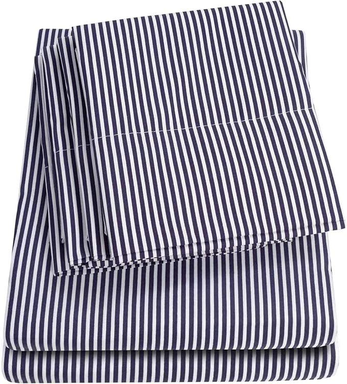 Artisan Twin Size Bed Sheets - 4 Piece 1500 Supreme Collection Fine Brushed Microfiber Deep Pocket Twin Sheet Set Bedding - 1 EXTRA PILLOW CASES GREAT VALUE Twin Classic Stripe Navy Advanced