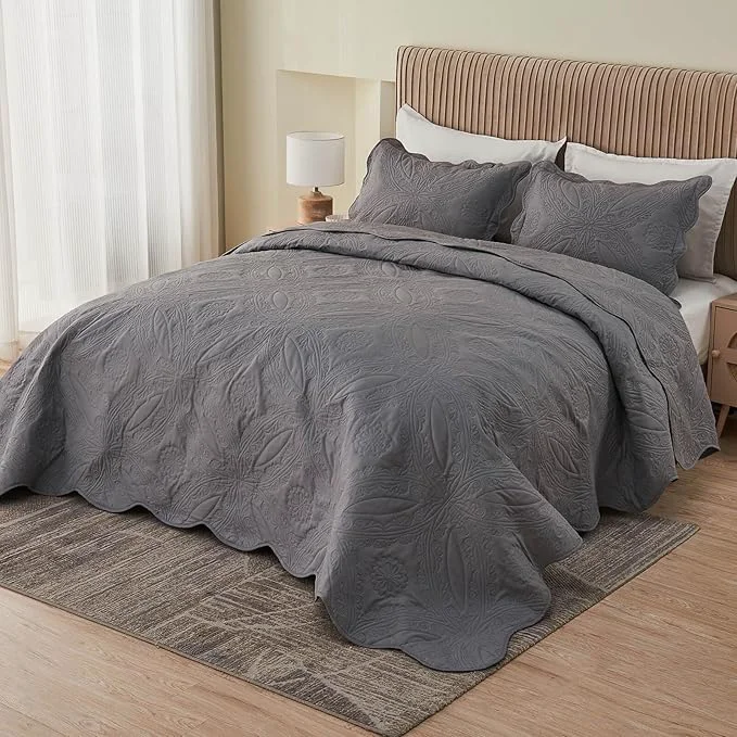 Classic Kingnex Oversized King Bedspreads 128x120 Extra Wide for Tall King or Cal King Bed Ultrasonic Quilted Coverlet Set 3 Piece Include 1 Quilt 2 Pillowcases Dark Grey Reusable