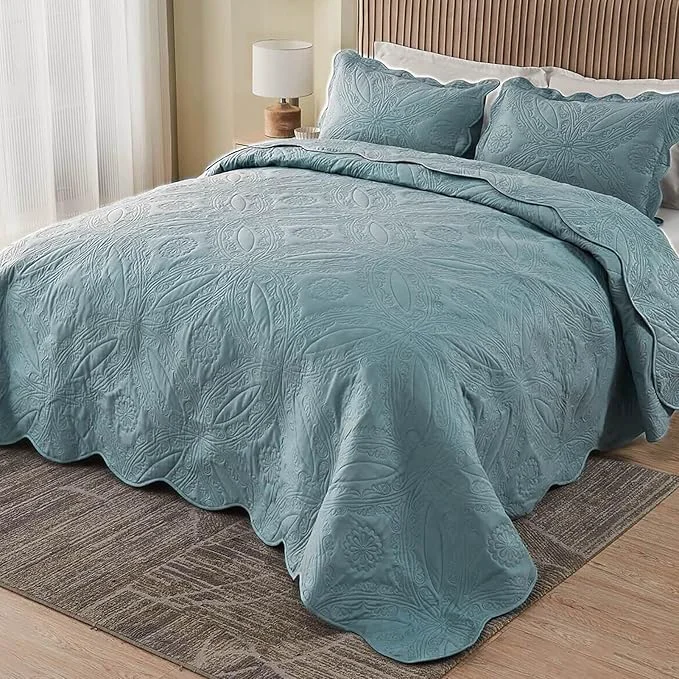 Luxury Oversized Cal King Bedspreads 120x120 for Extra Tall Split California King Bed Lightweight Quilted Coverlet Set 3 Pieces 1 Quilt 2 Pillow Shams Blue Authentic