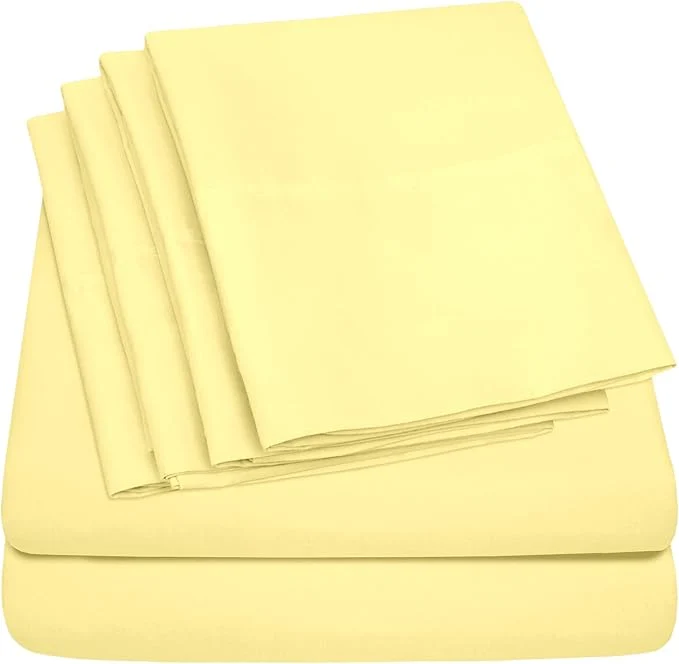 Clean King Size Bed Sheets - 6 Piece 1500 Supreme Collection Fine Brushed Microfiber Deep Pocket King Sheet Set Bedding - 2 Extra Pillow Cases Great Value King Pale Yellow High-Quality