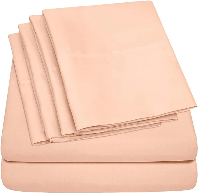 Enhanced King Size Bed Sheets - 6 Piece 1500 Supreme Collection Fine Brushed Microfiber Deep Pocket King Sheet Set Bedding - 2 Extra Pillow Cases Great Value King Peach Sustainable