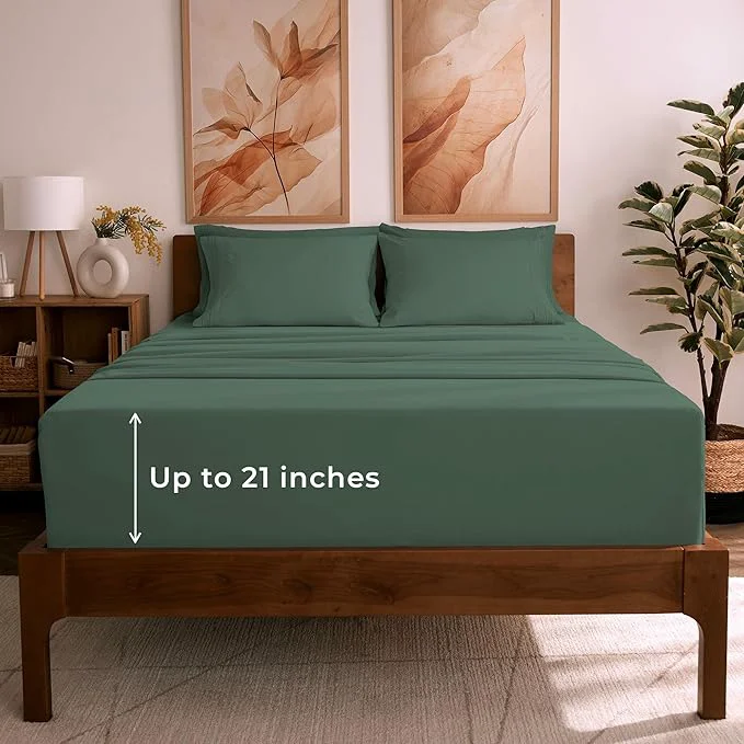 Pure Mellanni King Sheet Set - 6-Piece Iconic Collection Bedding Including 4 Pillowcases 21-Inch Extra Deep Pocket Easy Care Ultra Soft Cooling Sheets Brushed Microfiber - Emerald Green High-End