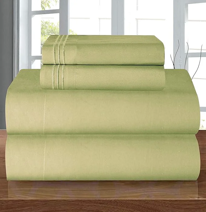 Easy-to-Use Elegant Comfort Luxury Quality Microfiber 5-Piece 1500 Premium Hotel Sheet Set-Wrinkle Resistant All Around Elastic Fitted Sheet Deep Pocket up to 16 quot Split King Sage Green Recyclable