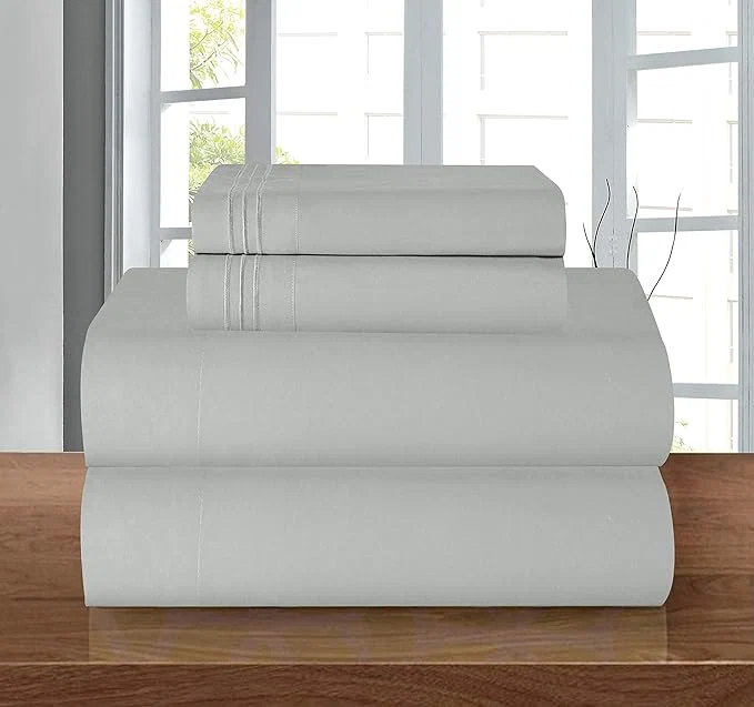 Sustainable Elegant Comfort Luxury 1500 Premium Hotel Quality Microfiber 4-Piece Sheet Set - Wrinkle Resistant All Around Elastic Fitted Sheet Deep Pocket up to 16 quot Twin Twin XL Silver Grey Comfortable