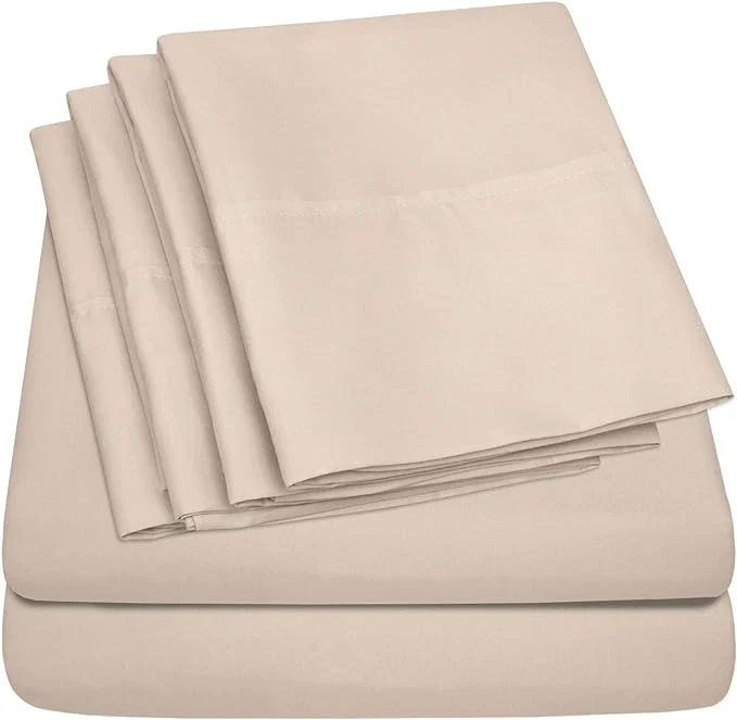 Durable Sweet Home Collection 6 Piece 1500 Supreme Collection Brushed Microfiber Deep Pocket Sheet Set-2 Extra Pillow Cases Great Value Split King Beige Responsible