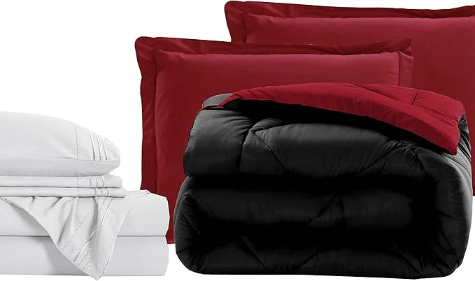 Casual Elegant Comfort 7-Piece King Size Bed-in-a-Bag - Luxury 1500 Thread Count Comforter amp Sheet Set Cozy Bed Sheets and Comforter Set Wrinkle and Stain Resistant Black Burgundy First-Class