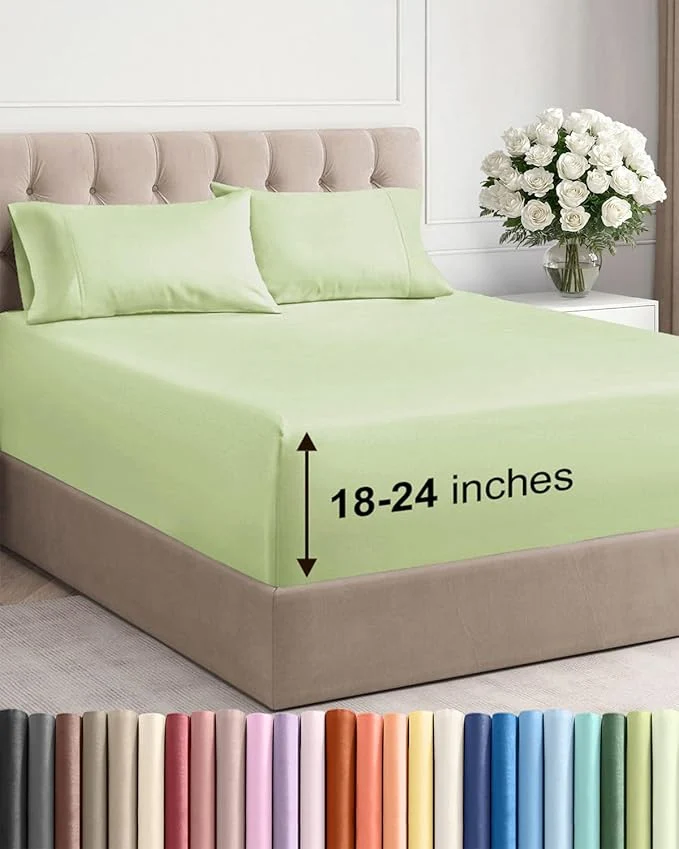 Advanced Extra Deep Twin XL Sheet Set - 4 Piece Breathable and Cooling Sheets - Hotel Luxury Bedding for Women Men Kids amp Teens - Easy amp Secure Fit - Soft and Wrinkle - Extra Deep Pockets - Light Sage Casual