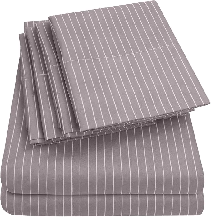 Sustainable Full Size Bed Sheets - 6 Piece 1500 Supreme Collection Fine Brushed Microfiber Deep Pocket Full Sheet Set Bedding - 2 Extra Pillow Cases Great Value Full Pinstripe Gray Practical