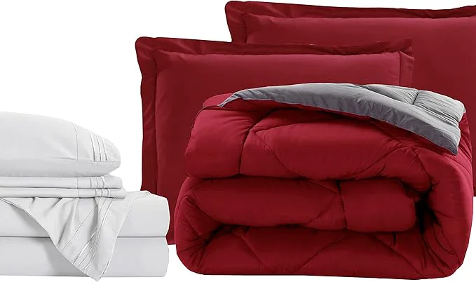 Elite Elegant Comfort 7-Piece King Size Bed-in-a-Bag - Luxury 1500 Thread Count Comforter amp Sheet Set Super Cozy Wrinkle and Stain Resistant Red Gray Clean