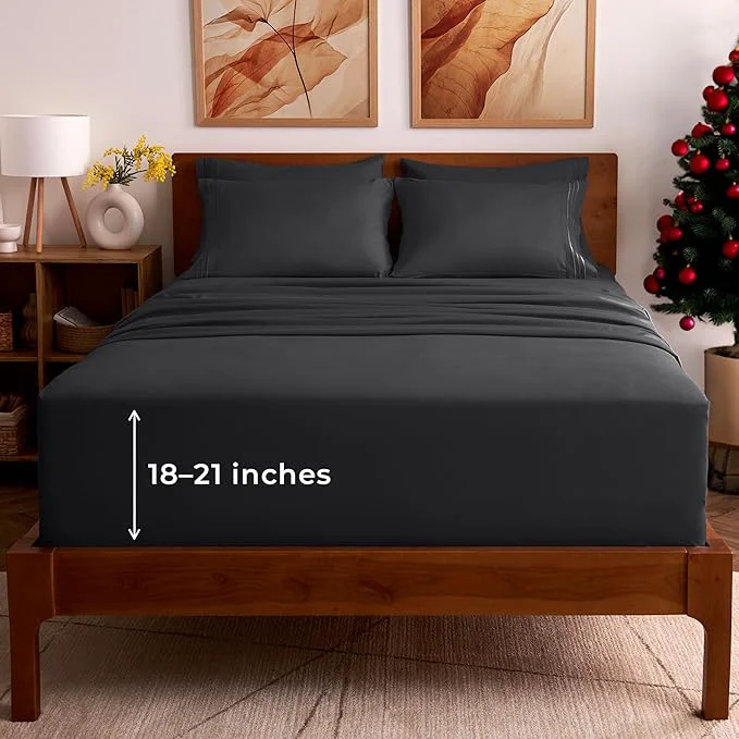 Trusted Mellanni King Sheet Set - 6-Piece Iconic Collection Bedding Including 4 Pillowcases 21-Inch Extra Deep Pocket Easy Care Ultra Soft Cooling Sheets Brushed Microfiber - Black Official
