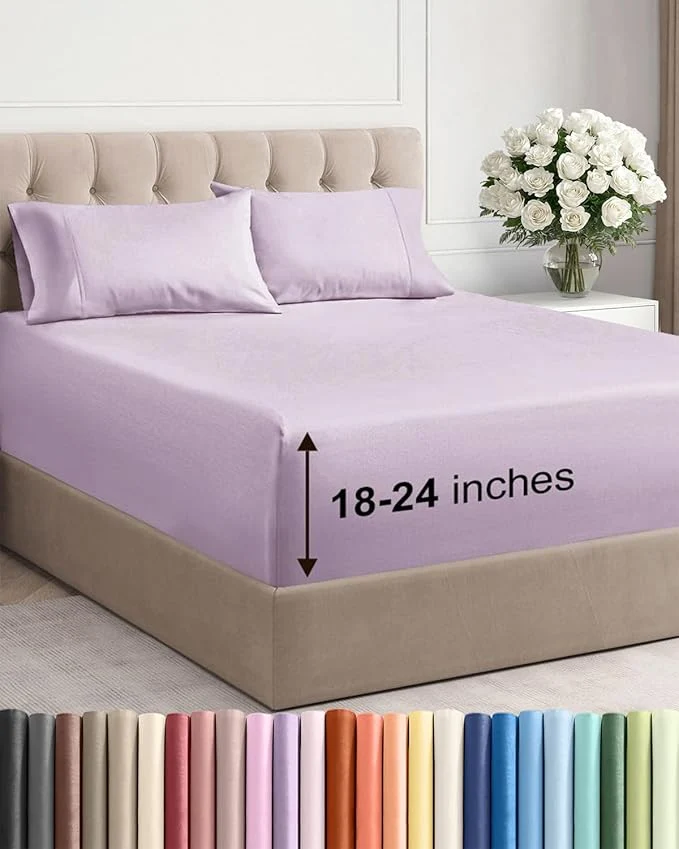Premium Extra Deep Twin Sheet Set - 4 Piece Breathable and Cooling Sheets - Hotel Luxury Bedding for Women Men Kids amp Teens - Easy amp Secure Fit - Soft and Wrinkle - Extra Deep Pockets - Light Lavender Innovative