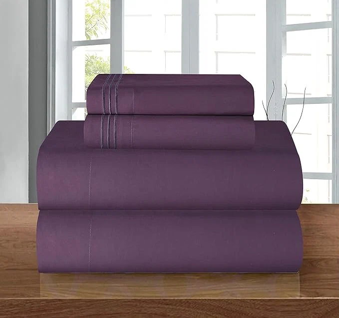 Clean Elegant Comfort Luxury 1500 Premium Hotel Quality Microfiber 4-Piece Sheet Set - Wrinkle Resistant All Around Elastic Fitted Sheet Deep Pocket up to 16 quot Twin Twin XL Purple Top-Quality