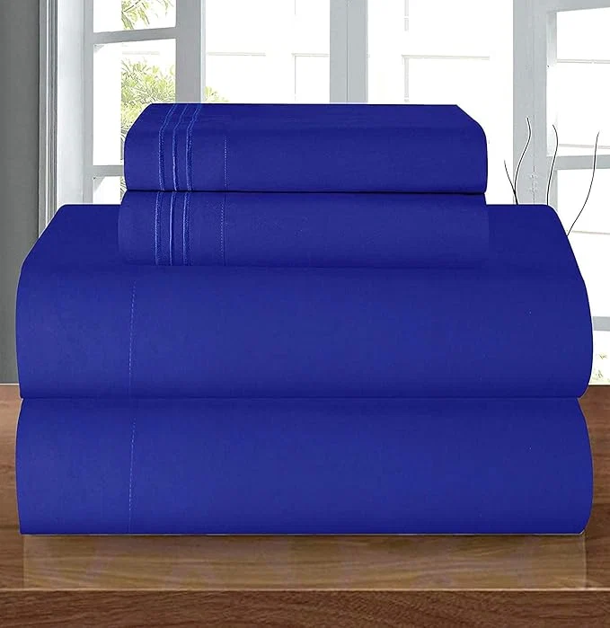 Elegant Comfort Luxury Soft 1500 Premier Egyptian 4-Piece Premium Hotel Quality Wrinkle Resistant Coziest Bedding Set All Around Elastic Fitted Sheet Deep Pocket up to 16inch Queen Royal Blue Fast