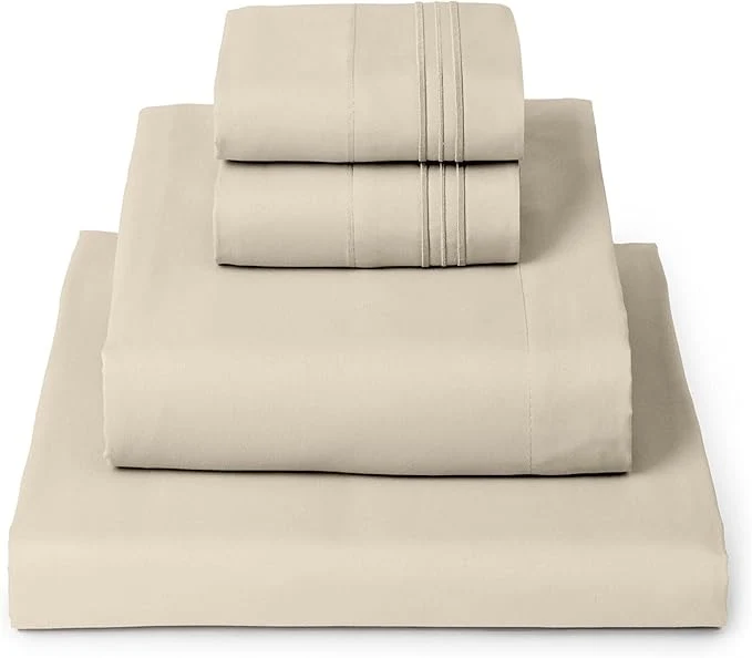 Pure Mellanni Twin XL Sheet Set - 4-Piece Iconic Collection Bedding Including 2 Pillowcases 16-Inch Deep Pocket Easy Care Extra Soft Cooling Sheets Brushed Microfiber - Beige Smart