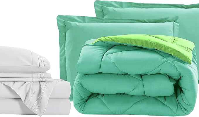 Genuine Elegant Comfort 7-Piece Twin Size Bed-in-a-Bag - Luxury 1500 Thread Count Comforter amp Sheet Set Super Cozy Wrinkle and Stain Resistant Aqua Lime Consistent