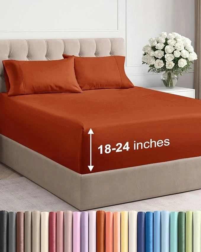 Relaxed Extra Deep Twin Sheet Set - 4 Piece Breathable and Cooling Sheets - Hotel Luxury Bedding for Women Men Kids amp Teens - Easy amp Secure Fit - Soft Wrinkle amp Comfy - Extra Deep Pockets - Terracotta Excellent