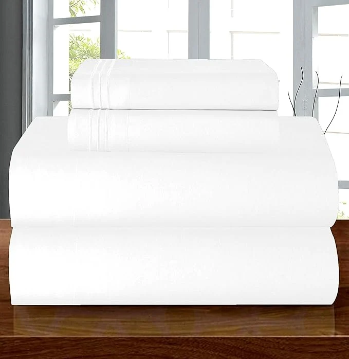 Lightweight Elegant Comfort Luxury Quality Microfiber 5-Piece 1500 Premium Hotel Sheet Set-Wrinkle Resistant All Around Elastic Fitted Sheet Deep Pocket up to 16 quot Split King White Healthy