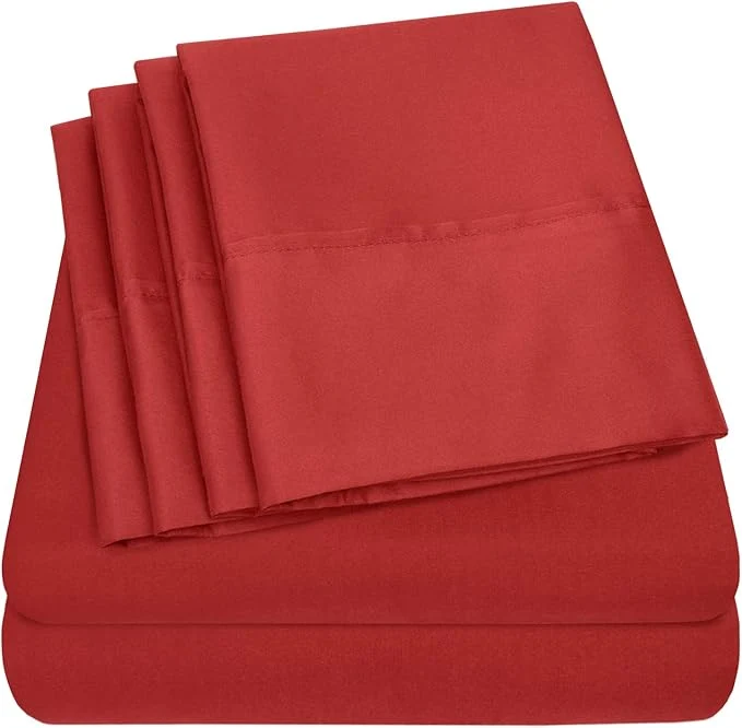 Modern Twin XL Size Bed Sheets - 4 Piece 1500 Supreme Collection Fine Brushed Microfiber Deep Pocket Twin X-Large Sheet Set Bedding - 1 EXTRA PILLOW CASES GREAT VALUE Twin XL Samba Red Refined
