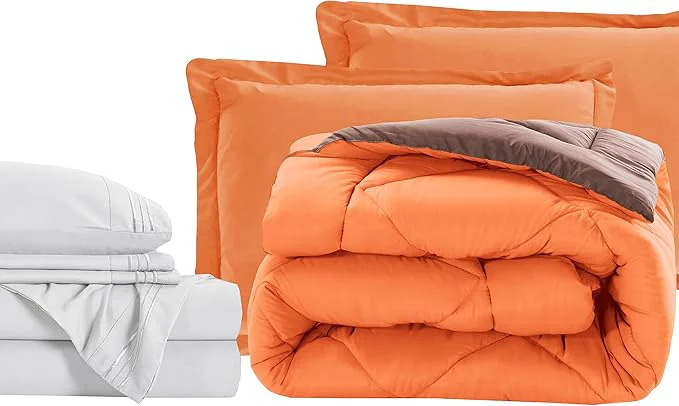Exclusive Elegant Comfort 7-Piece Bed-in-a-Bag - Luxury 1500 Thread Count Cozy Sheets amp Comforter Set Wrinkle amp Stain Resistant Orange Brown High-Performance
