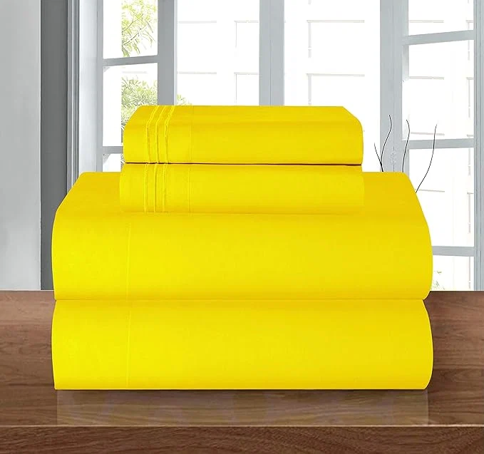 Superior Elegant Comfort Luxury 1500 Premium Hotel Quality Microfiber 4-Piece Sheet Set - Wrinkle Resistant All Around Elastic Fitted Sheet Deep Pocket up to 16 quot Queen Yellow Powerful