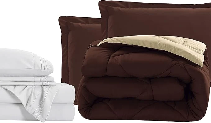 Practical Elegant Comfort 7-Piece Twin XL Size Bed-in-a-Bag - Luxury 1500 Thread Count Comforter amp Sheet Set Cozy Bed Sheets and Comforter Set Wrinkle and Stain Resistant Brown Cream Contemporary