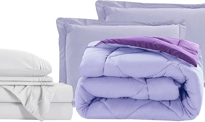 Versatile Elegant Comfort 7-Piece Bed-in-a-Bag - Luxury 1500 Thread Count King Size Super Cozy Sheets amp Comforter Set Wrinkle amp Stain Resistant Lilac Purple Sustainable