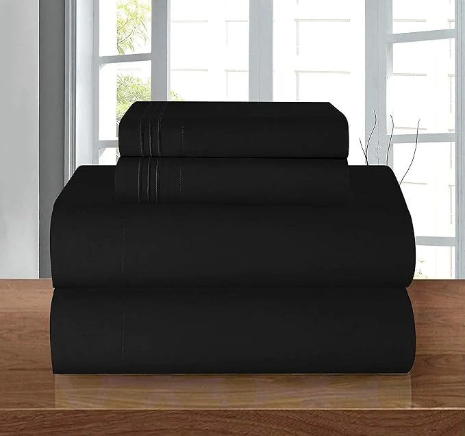 Flexible Elegant Comfort Luxury 1500 Premium Hotel Quality Microfiber 4-Piece Sheet Set - Wrinkle Resistant All Around Elastic Fitted Sheet Deep Pocket up to 16 quot Full Black Fashionable