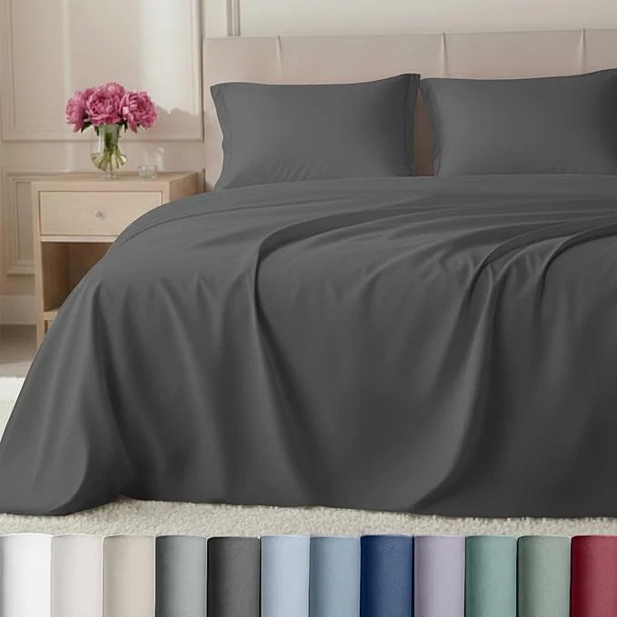 Recyclable California Design Den Split King Sheets for Adjustable Bed - Buttery Soft 800 Thread Count Cotton Set Sateen Bedding Set with Durable Twin XL Fitted Sheets - Grey Genuine