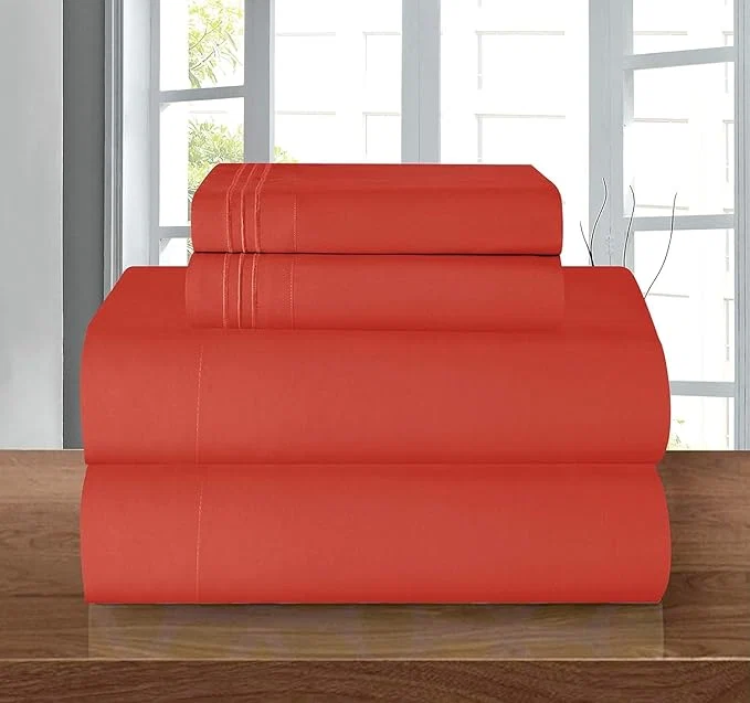 High-Performance Elegant Comfort Luxury 1500 Premium Hotel Quality Microfiber 5-Piece Sheet Set - Wrinkle Resistant All Around Elastic Fitted Sheet Deep Pocket up to 16 quot Split King Rust Recyclable