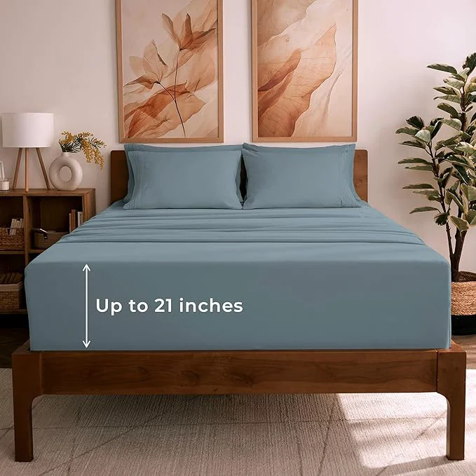 Traditional Mellanni Full Sheet Set - 6-Piece Iconic Collection Bedding Including 4 Pillowcases 21-Inch Extra Deep Pocket Easy Care Ultra Soft Cooling Sheets Brushed Microfiber - Spa Blue Versatile