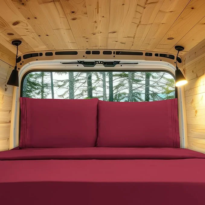 Top-Quality Elegant Comfort Luxury 1500 Premium Hotel Quality Microfiber 4-Piece Sheet Set - Wrinkle Resistant All Around Elastic Fitted Sheet Deep Pocket up to 16 quot RV Short Queen Burgundy Fine