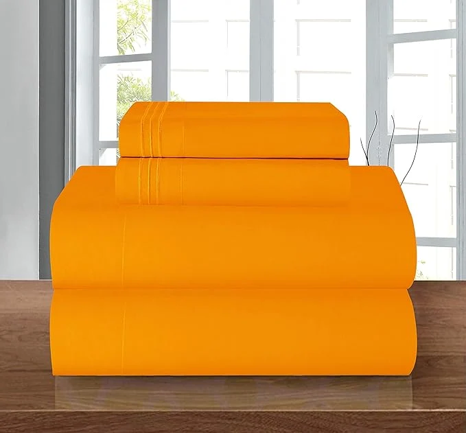 High-End Elegant Comfort Luxury 1500 Premium Hotel Quality Microfiber 4-Piece Sheet Set - Wrinkle Resistant All Around Elastic Fitted Sheet Deep Pocket up to 16 quot Full Orange Clean
