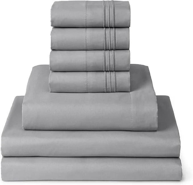 Next-Generation Mellanni Split King Sheet Set - 7-Piece Iconic Collection Bedding Including 4 Pillowcases 16-Inch Deep Pocket Easy Care Extra Soft Cooling Sheets Brushed Microfiber - Light Gray Dependable