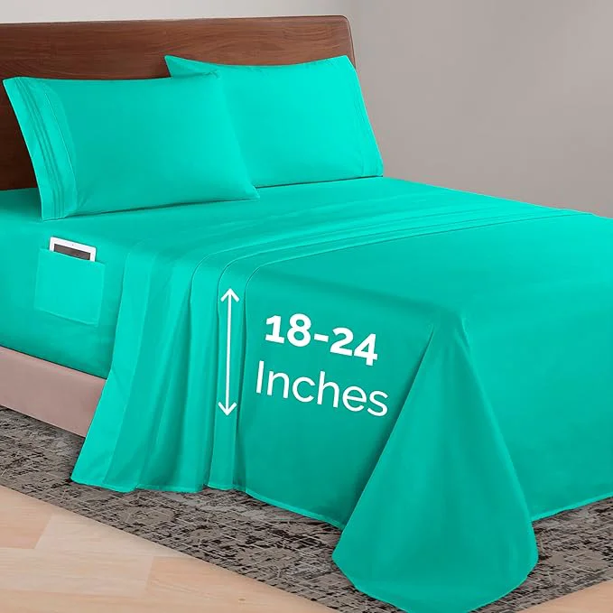 User-Friendly Elegant Comfort Luxurious 1500 Premium Hotel Quality Microfiber 4-Piece Sheet Set 18-24 Inches Deep - Extra Deep Pocket Sheets - Ultra Soft 4PC Deep Pocket Sheets Queen Paradise Teal Secure