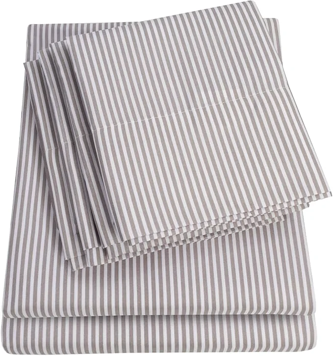 Outstanding Twin Size Bed Sheets - 4 Piece 1500 Supreme Collection Fine Brushed Microfiber Deep Pocket Twin Sheet Set Bedding - 1 EXTRA PILLOW CASES GREAT VALUE Twin Classic Stripe Gray Prestigious