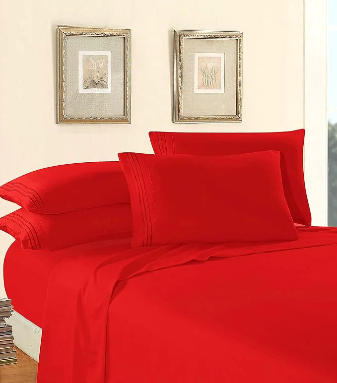 Elegant Comfort Luxury 1500 Premium Hotel Quality Microfiber 5-Piece Sheet Set - Wrinkle Resistant All Around Elastic Fitted Sheet Deep Pocket up to 16 quot Split King Red Contemporary