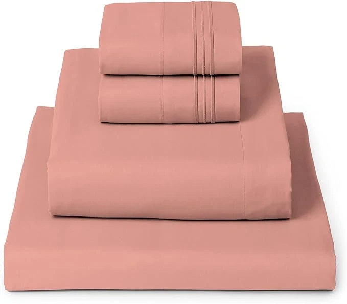 Modern Mellanni Twin Sheet Set - 4-Piece Iconic Collection Bedding Including 2 Pillowcases 16-Inch Deep Pocket Easy Care Extra Soft Cooling Sheets Brushed Microfiber - Coral Safe