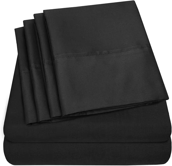 Optimized Sweet Home Collection 6 Piece 1500 Supreme Collection Brushed Microfiber Deep Pocket Sheet Set-2 Extra Pillow Cases Great Value Rv Short Queen Black Fast