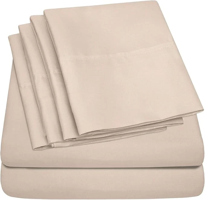 Clean Sweet Home Collection 6 Piece 1500 Supreme Collection Brushed Microfiber Deep Pocket Sheet Set-2 Extra Pillow Cases Great Value Rv Short Queen Beige Original Design