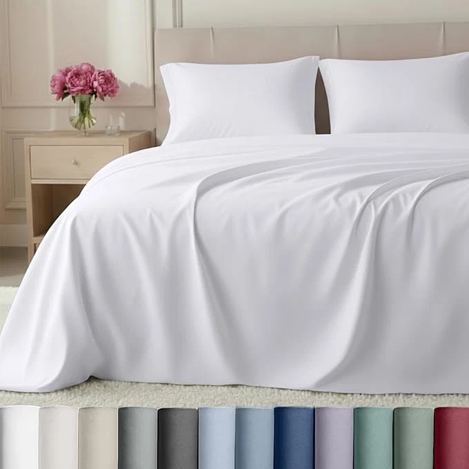 Contemporary California Design Den Luxury Sheets Full Size Bed Set - Buttery Soft 800 Thread Count Sateen Cotton Sheet Sets Deep Pockets Durable Bedding Set - White Detailed