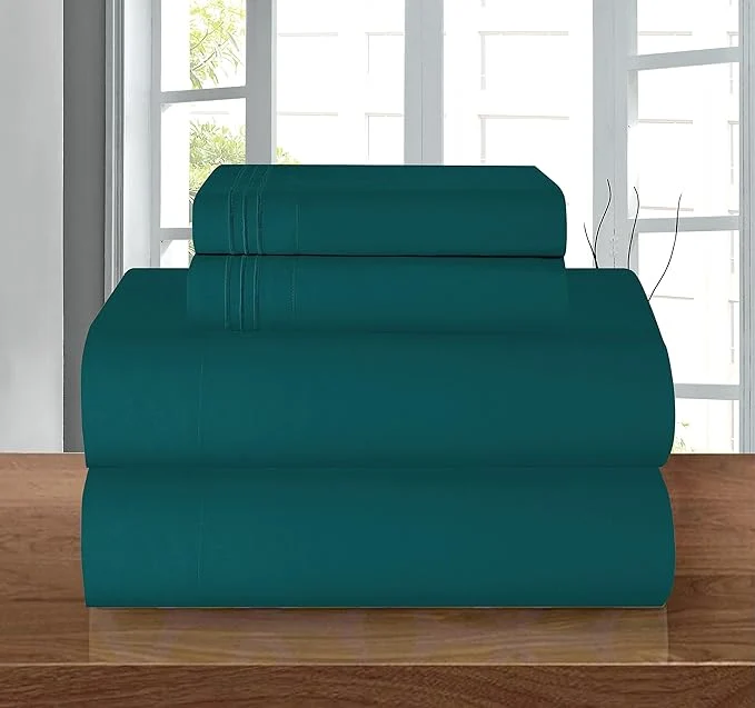 Exclusive Elegant Comfort Luxury 1500 Premium Hotel Quality Microfiber 4-Piece Sheet Set - Wrinkle Resistant All Around Elastic Fitted Sheet Deep Pocket up to 16 quot Twin Twin XL Marine Teal Flexible