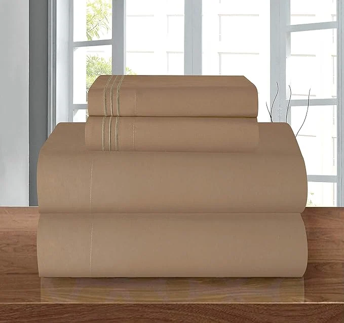 Excellent Elegant Comfort Luxury Soft 1500 Premier Egyptian 4-Piece Premium Hotel Quality Wrinkle Resistant Coziest Bedding Set All Around Elastic Fitted Sheet Deep Pocket up to 16inch Full Taupe Reliable
