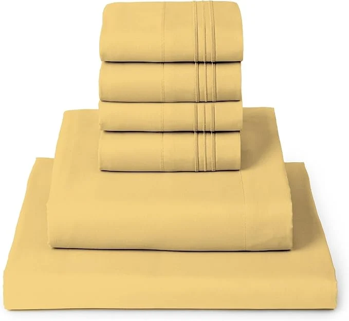 Verified Mellanni Full Sheet Set - 6-Piece Iconic Collection Bedding Including 4 Pillowcases 16-Inch Deep Pocket Easy Care Extra Soft Cooling Sheets Brushed Microfiber - Yellow Relaxed