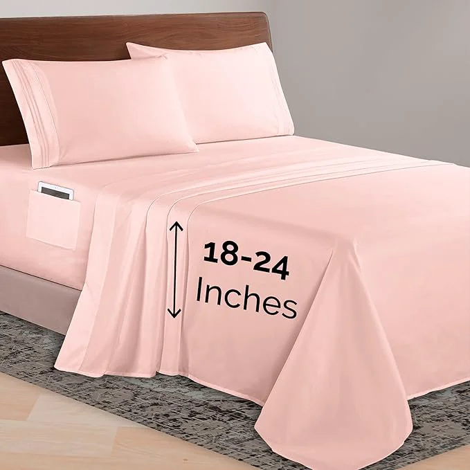 Fine Crafted Elegant Comfort Luxurious 1500 Premium Hotel Quality Microfiber 4-Piece Sheet Set 18-24 Inches Deep - Extra Deep Pocket Sheets - Ultra Soft 4PC Deep Pocket Sheets Twin Twin XL Blush High-Quality